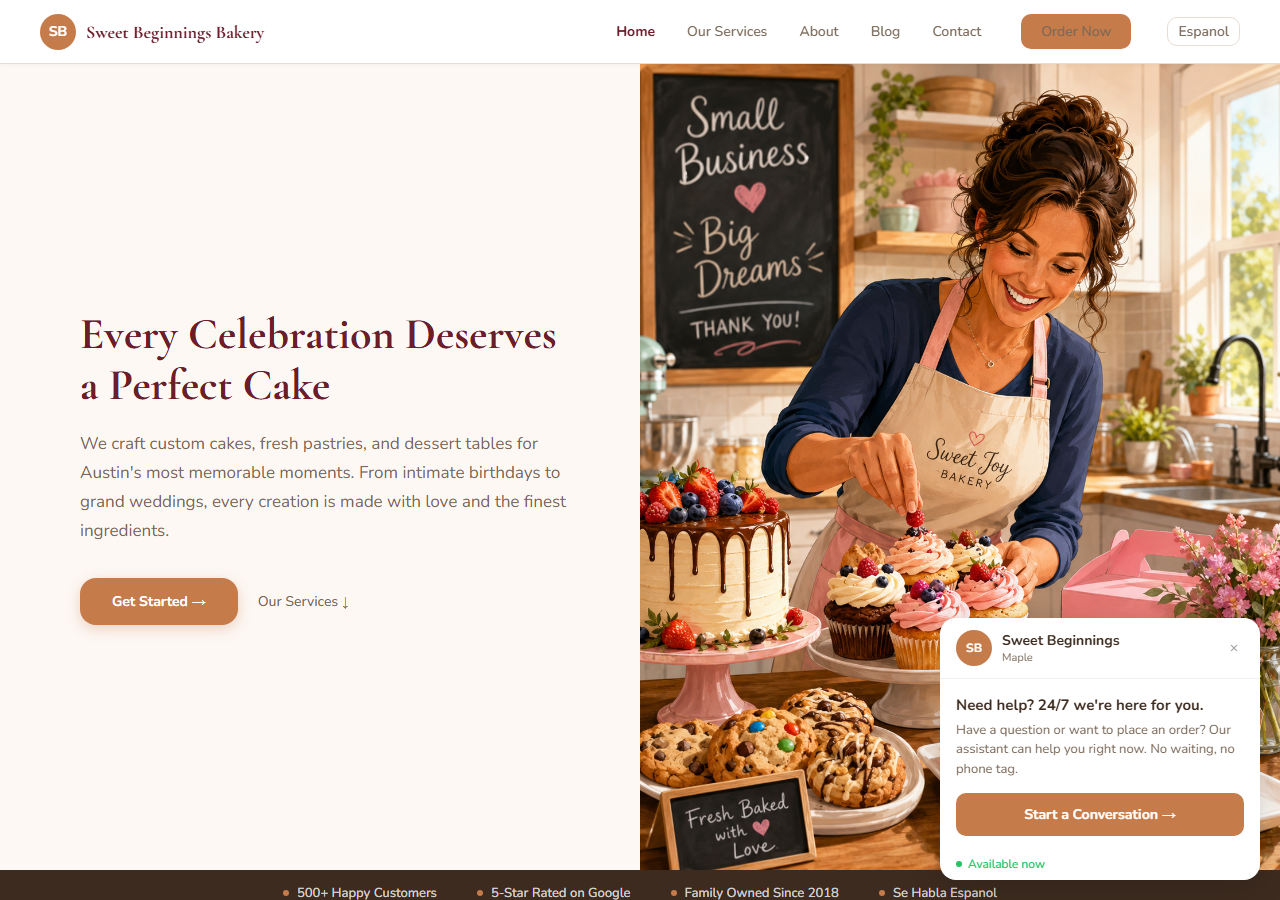 AI-generated bakery website example